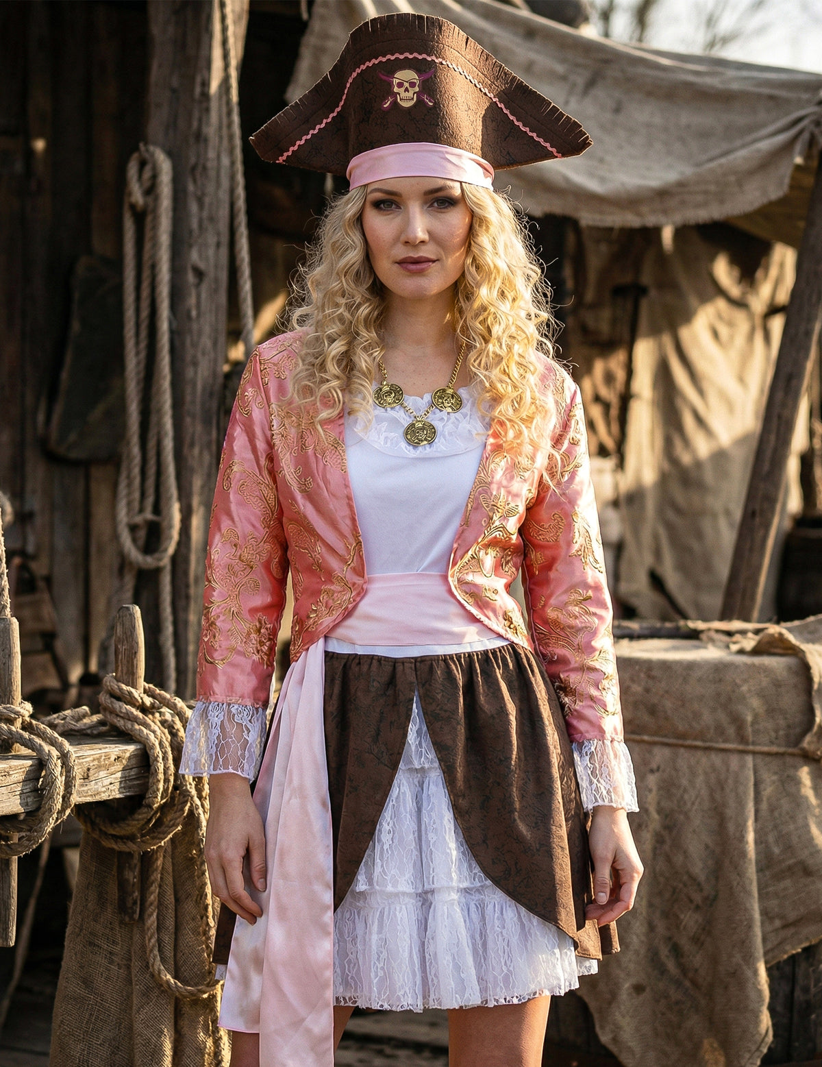 Détails de la veste et du chapeau du déguisement pirate pour femme