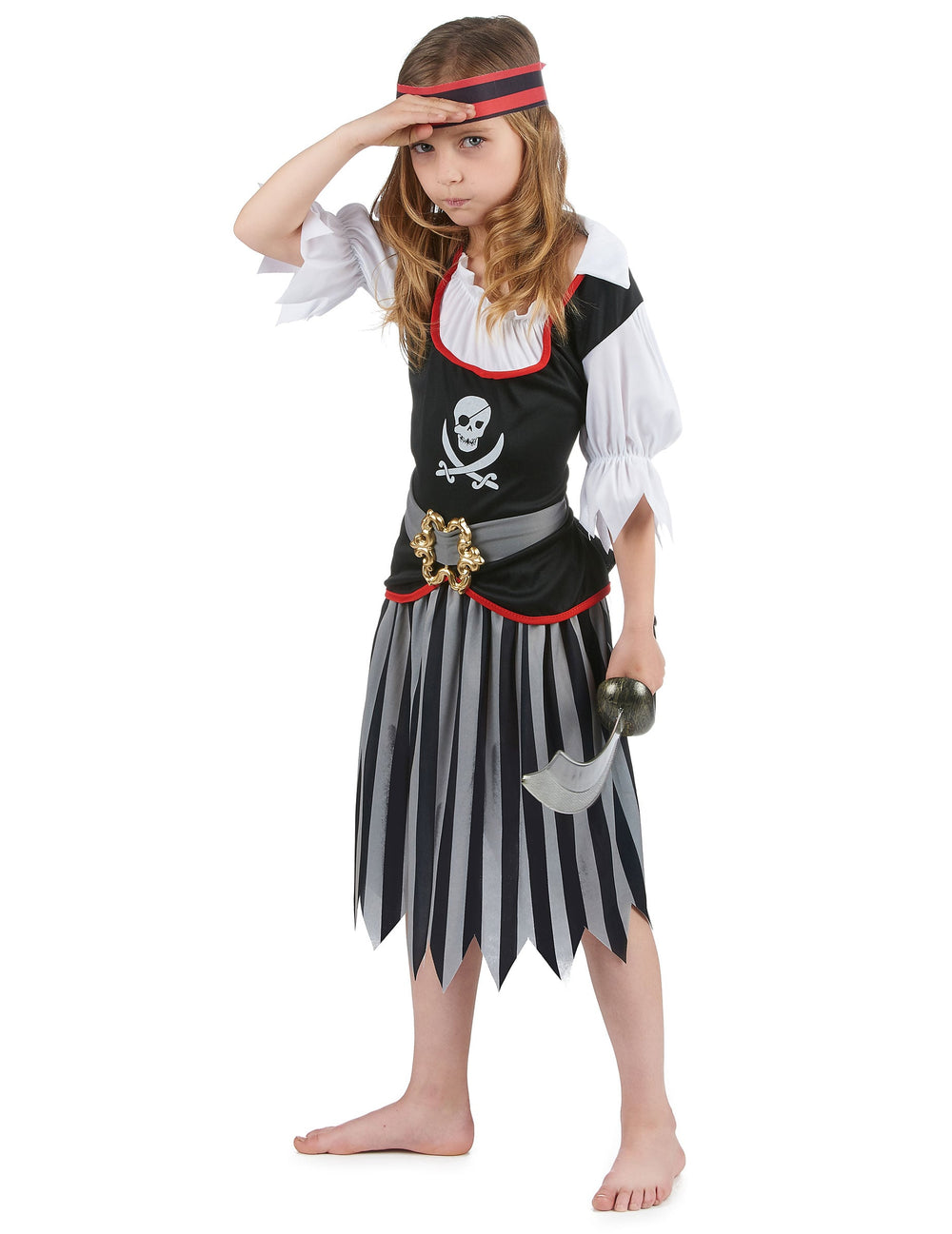 Vue de profil du déguisement pirate motif tête de mort pour fille