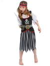 Déguisement pirate motif tête de mort pour fille noir et gris avec bandeau rouge
