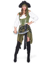 Déguisement de pirate flibustière pour femme vert et blanc avec chapeau et sabre