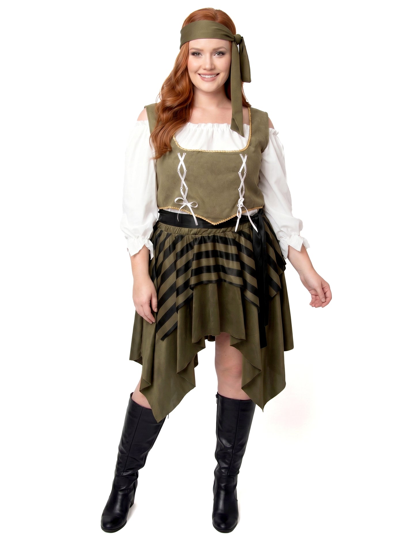Disfarce de pirata bucaneiro verde plus size feminino