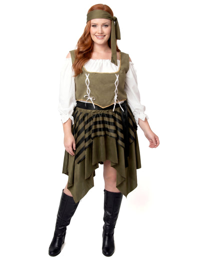 Disfarce de pirata bucaneiro verde plus size feminino