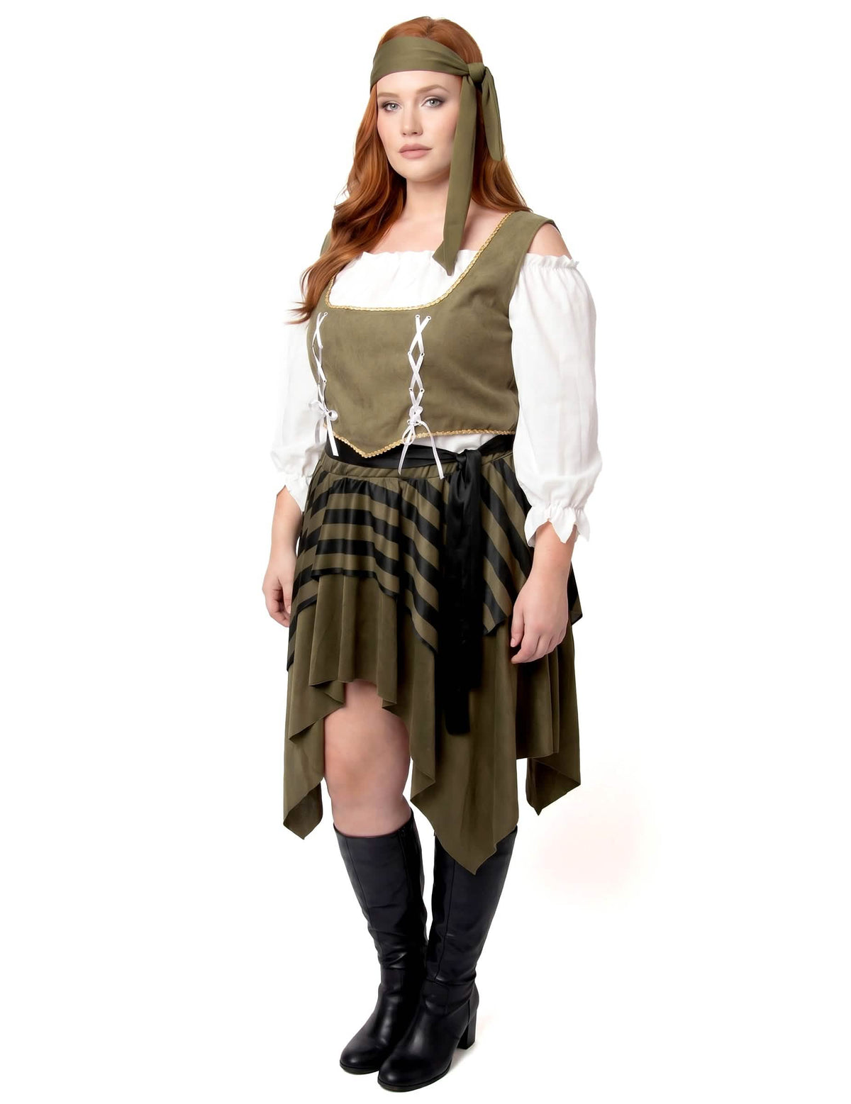 Disfarce de pirata bucaneiro verde plus size feminino
