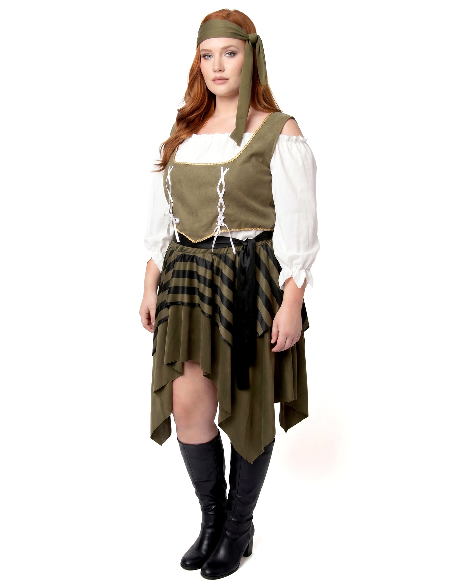 Disfarce de pirata bucaneiro verde plus size feminino