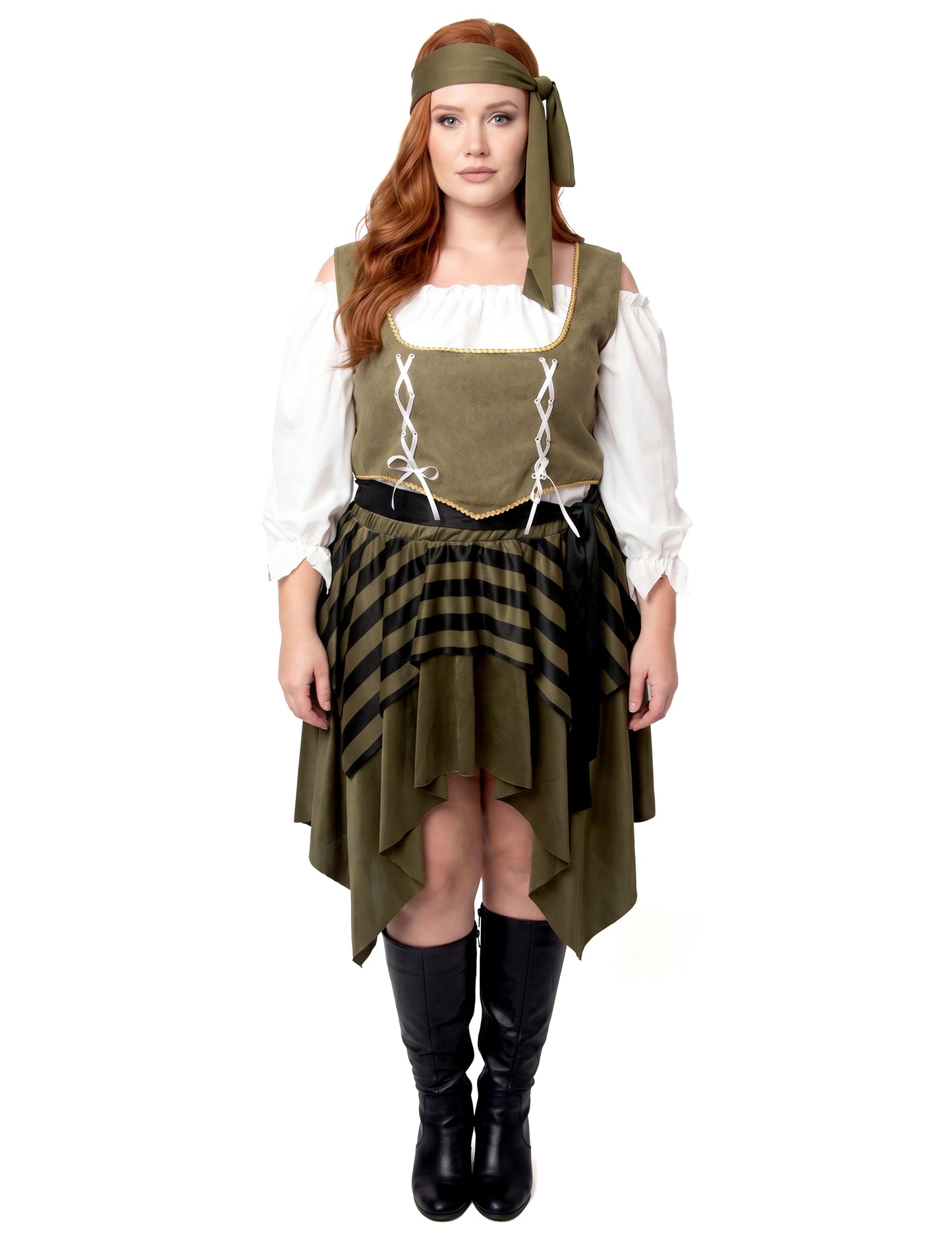 Disfarce de pirata bucaneiro verde plus size feminino