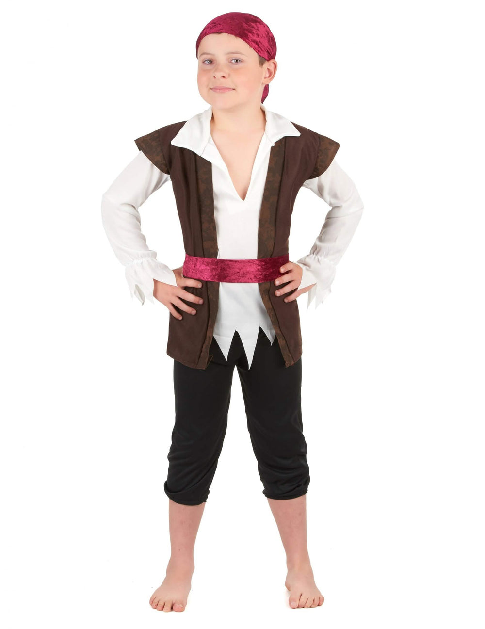 Déguisement de pirate pour garçon marron et blanc avec bandana bordeaux