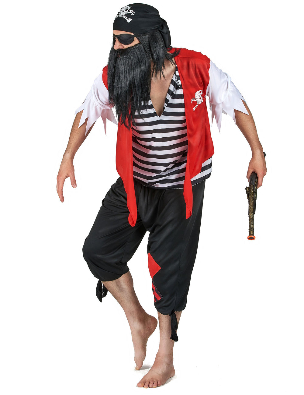 Vue de face du déguisement de pirate avec cache-œil pour homme
