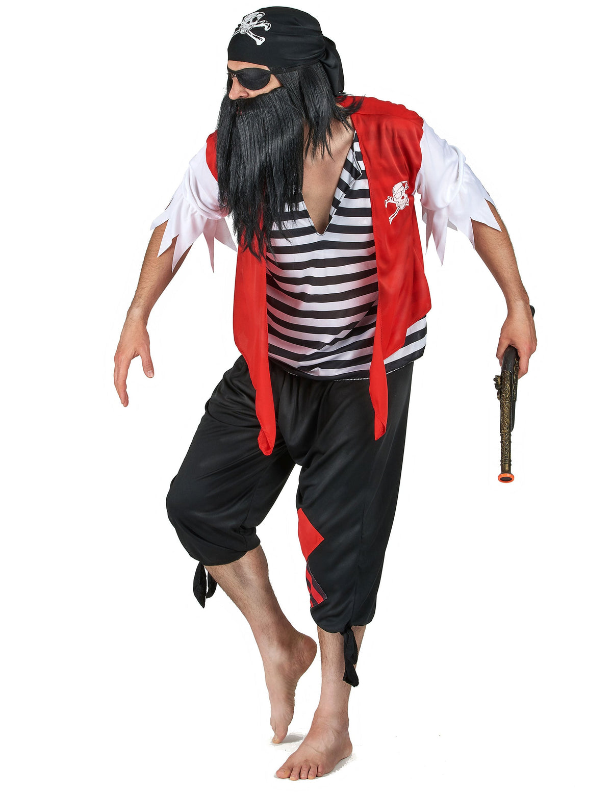 Vue de face du déguisement de pirate avec cache-œil pour homme
