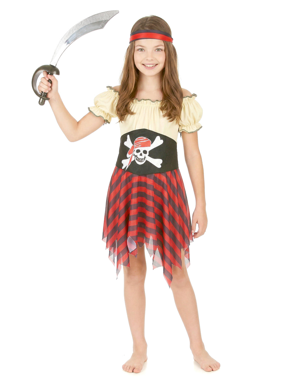 Déguisement pirate pour fille jaune et rouge avec bandeau