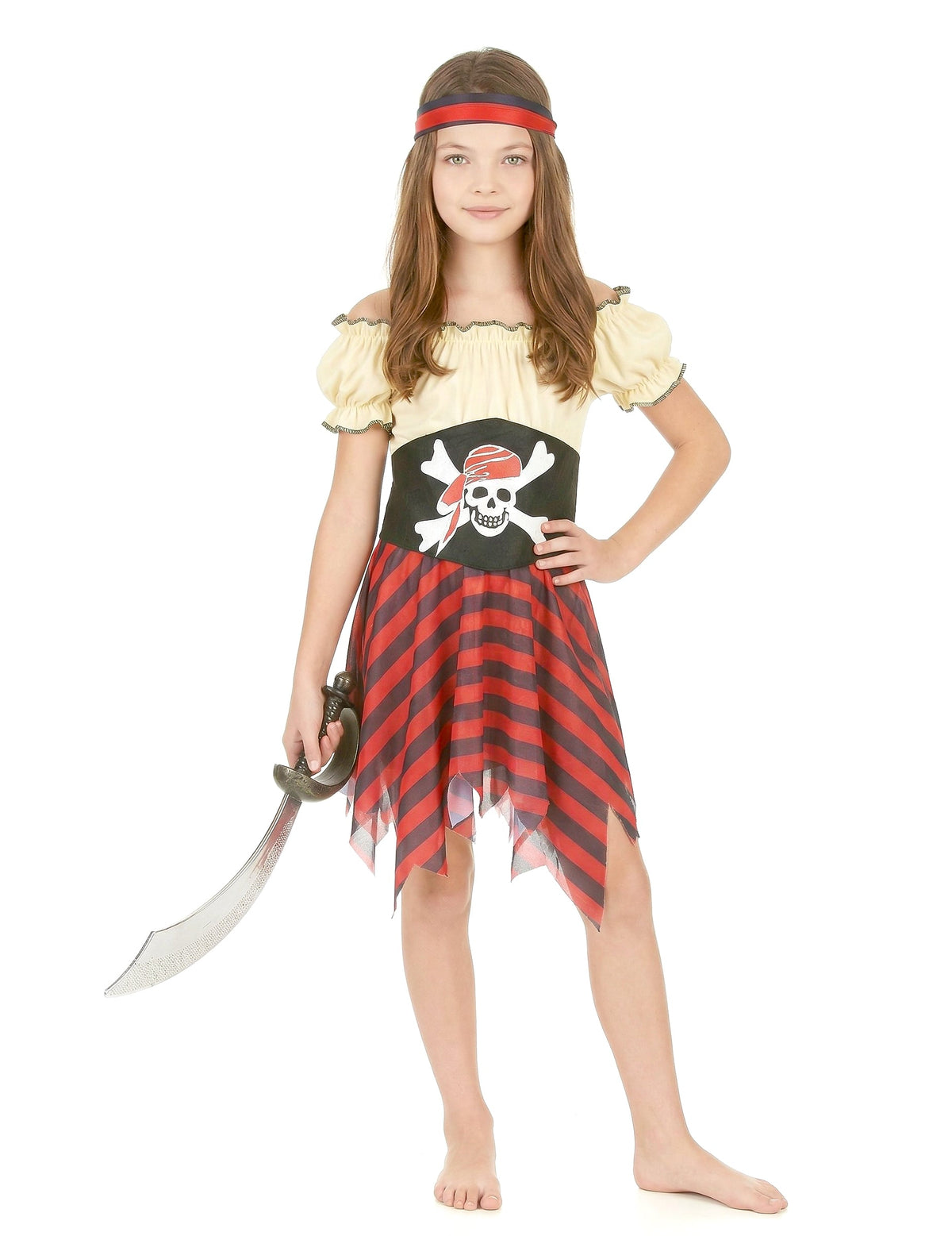 Sabre en plastique tenu avec le déguisement pirate pour fille