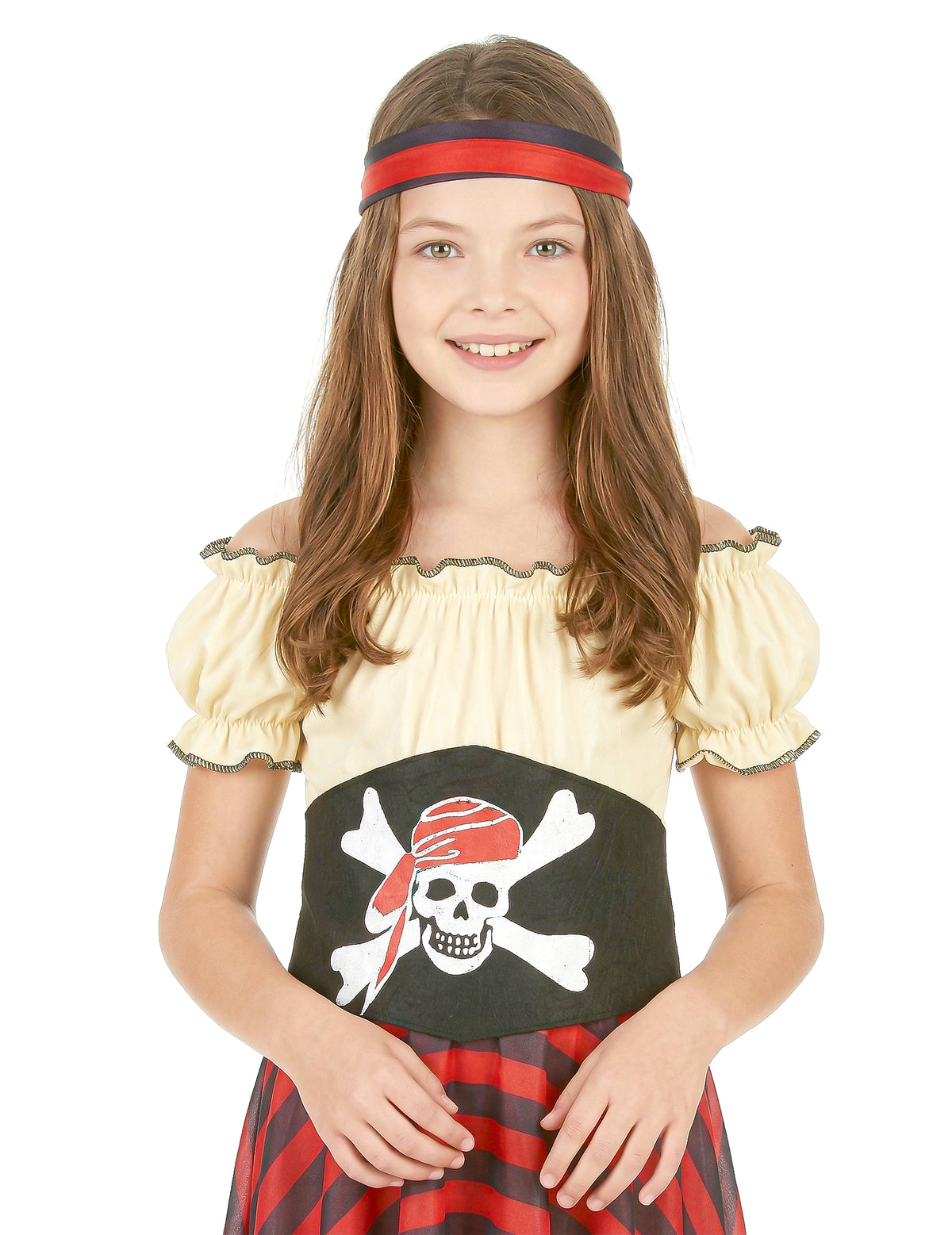 Détail du bustier et du bandeau du déguisement pirate pour fille