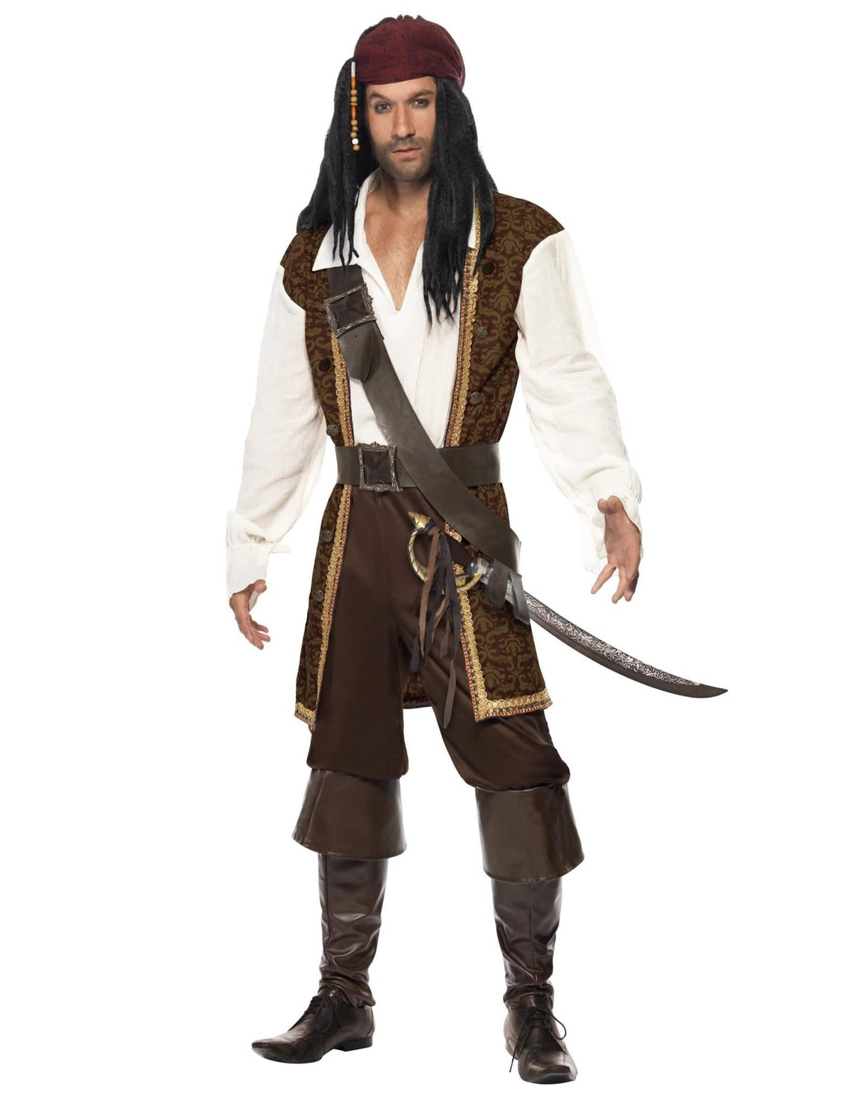 Fato de pirata para homem castanho com colete e bandana
