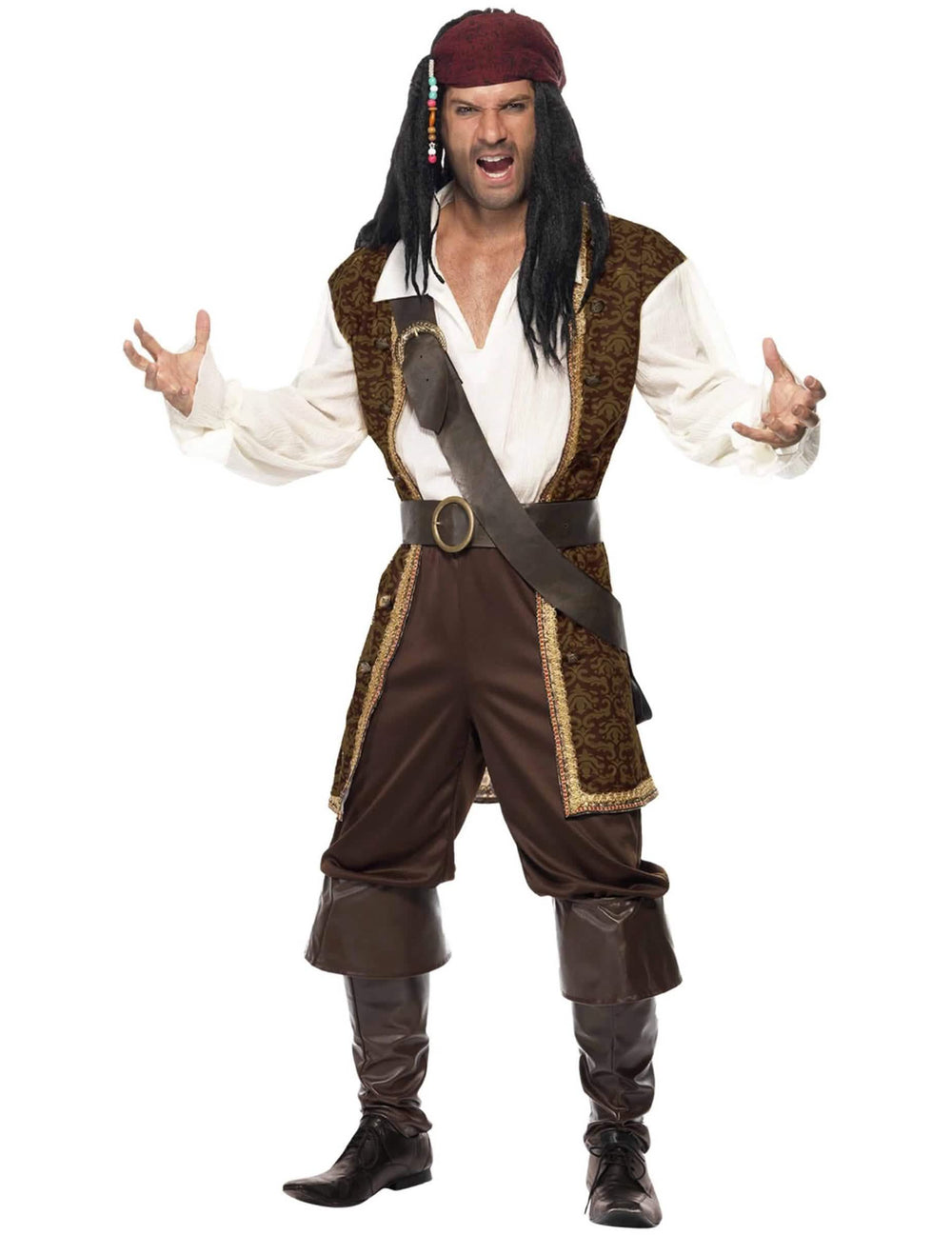 Vista frontal do fato de pirata para homem