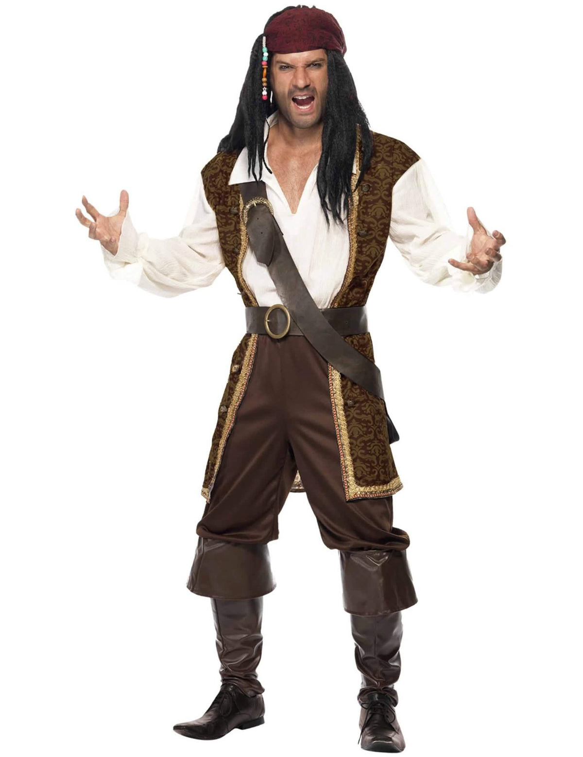 Vista frontal do fato de pirata para homem