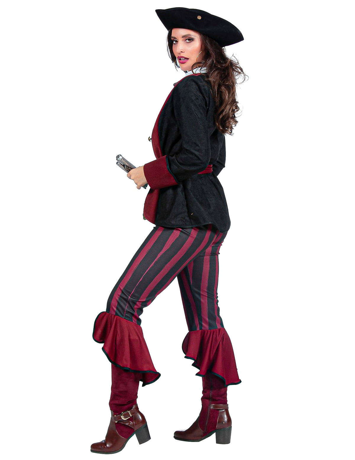 Fato de pirata preto e bordô luxo mulher