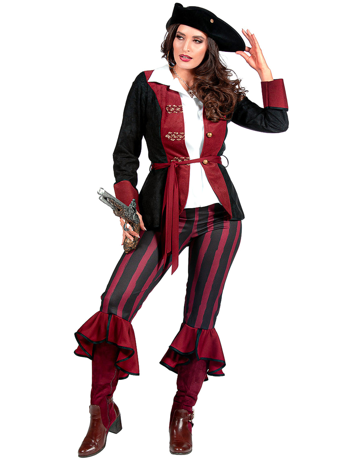 Fato de pirata preto e bordô luxo mulher