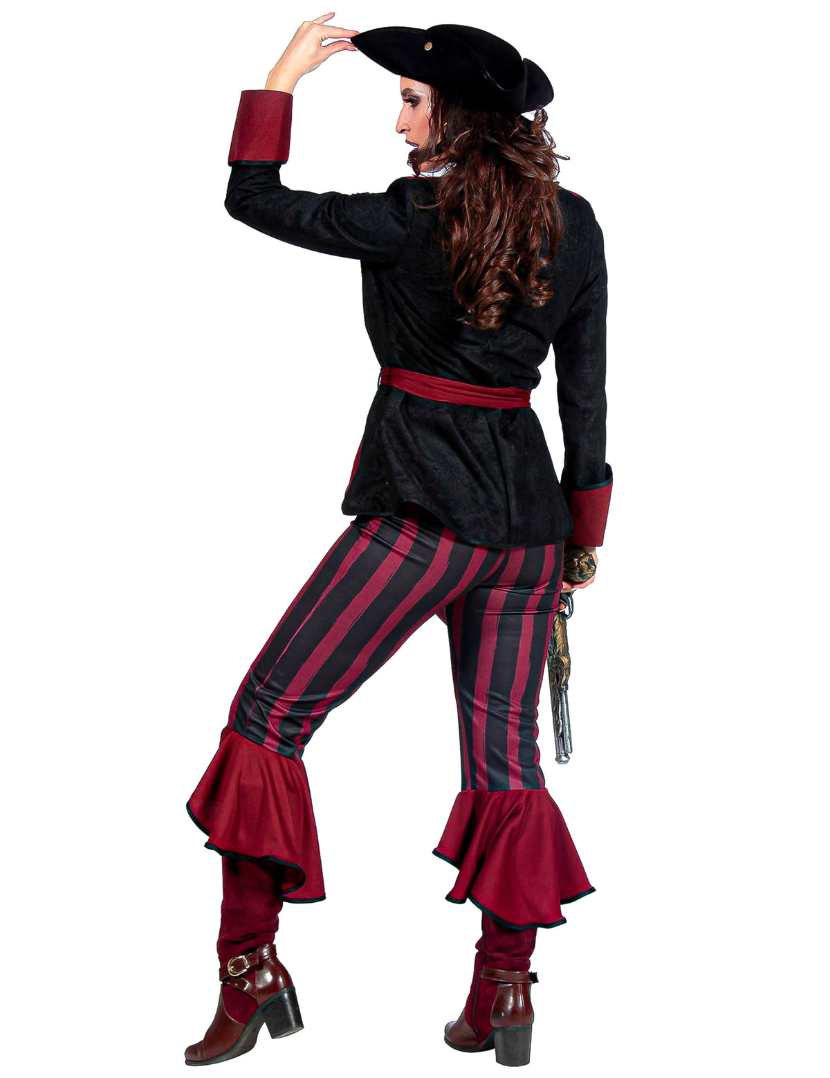 Fato de pirata preto e bordô luxo mulher