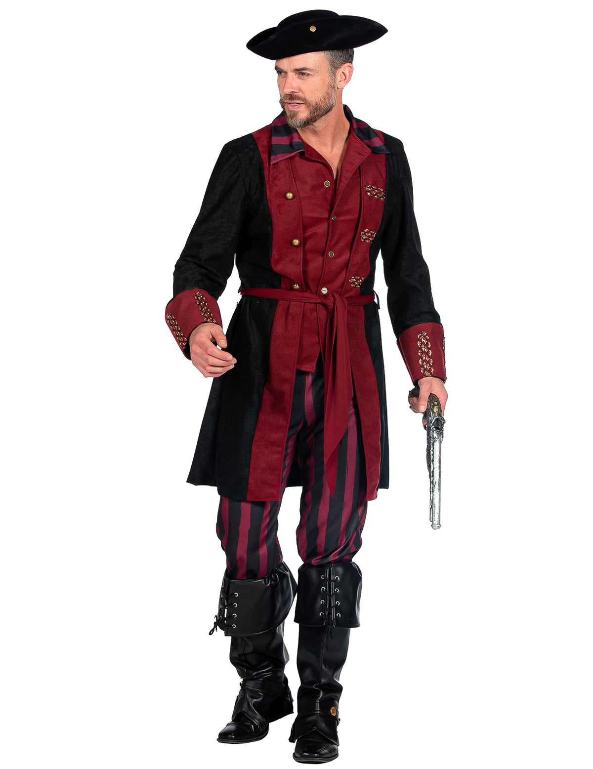 Fato de pirata preto e bordeaux de luxo para homem