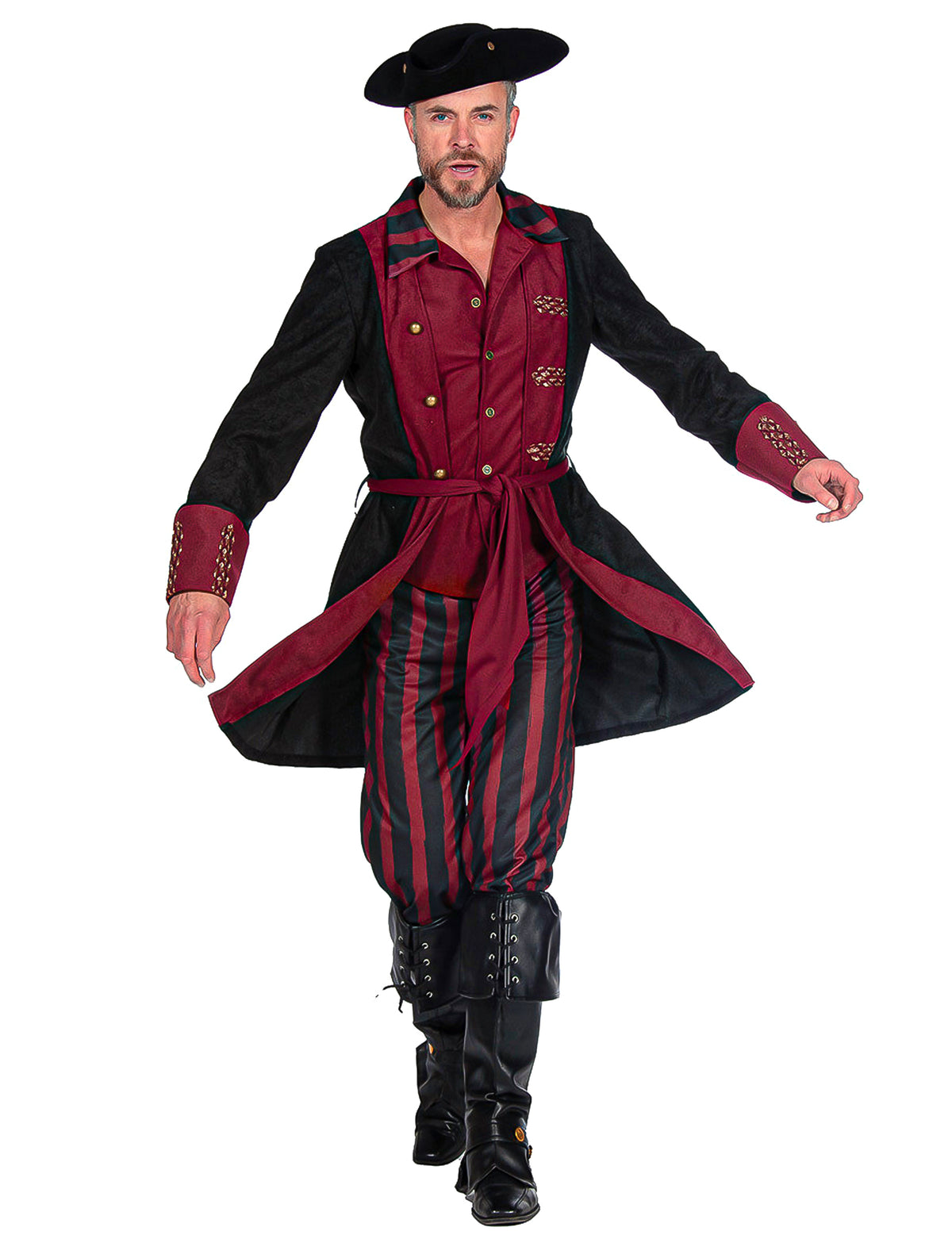Fato de pirata preto e bordeaux de luxo para homem