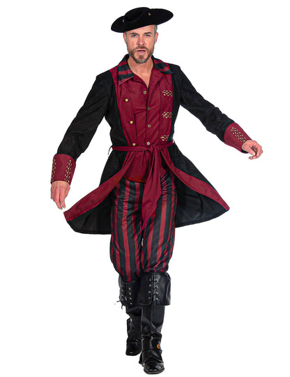 Fato de pirata preto e bordeaux de luxo para homem