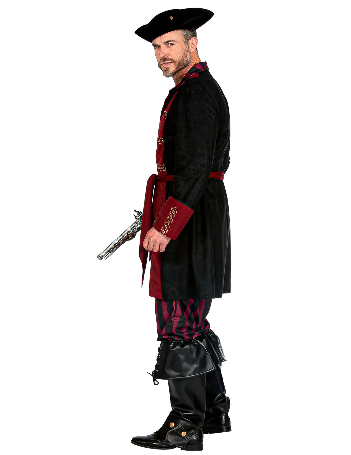 Fato de pirata preto e bordeaux de luxo para homem