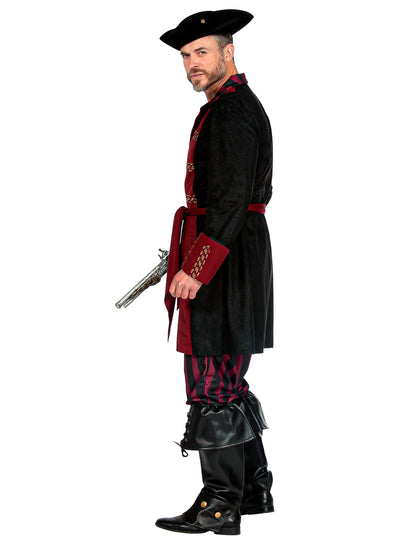 Fato de pirata preto e bordeaux de luxo para homem