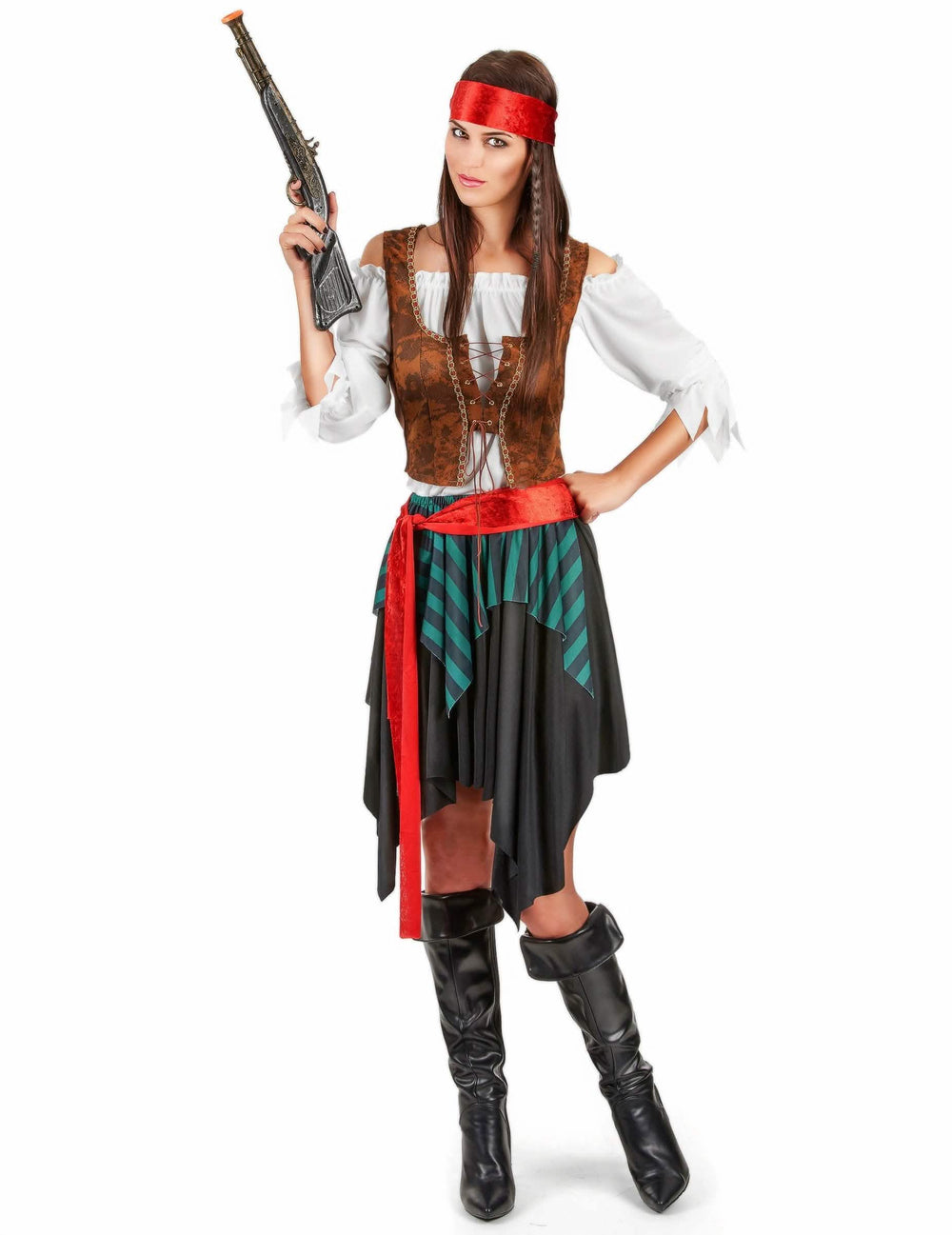 Modèle femme du déguisement de pirate à rayures pour couple