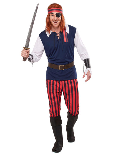 Disfarce pirata listrado vermelho e preto - homem