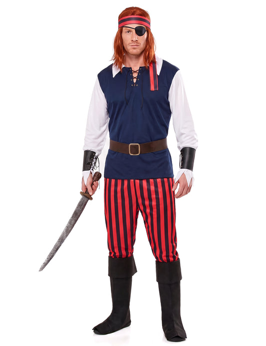 Disfarce pirata listrado vermelho e preto - homem
