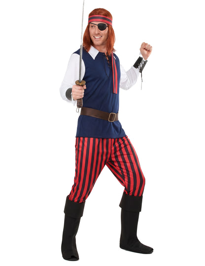 Disfarce pirata listrado vermelho e preto - homem