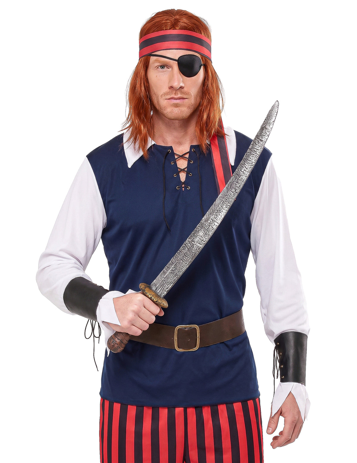 Disfarce pirata listrado vermelho e preto - homem