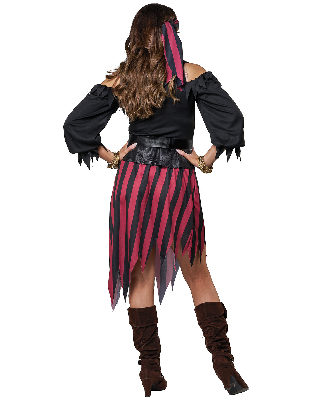 Vue de dos du déguisement pirate rebelle pour femme