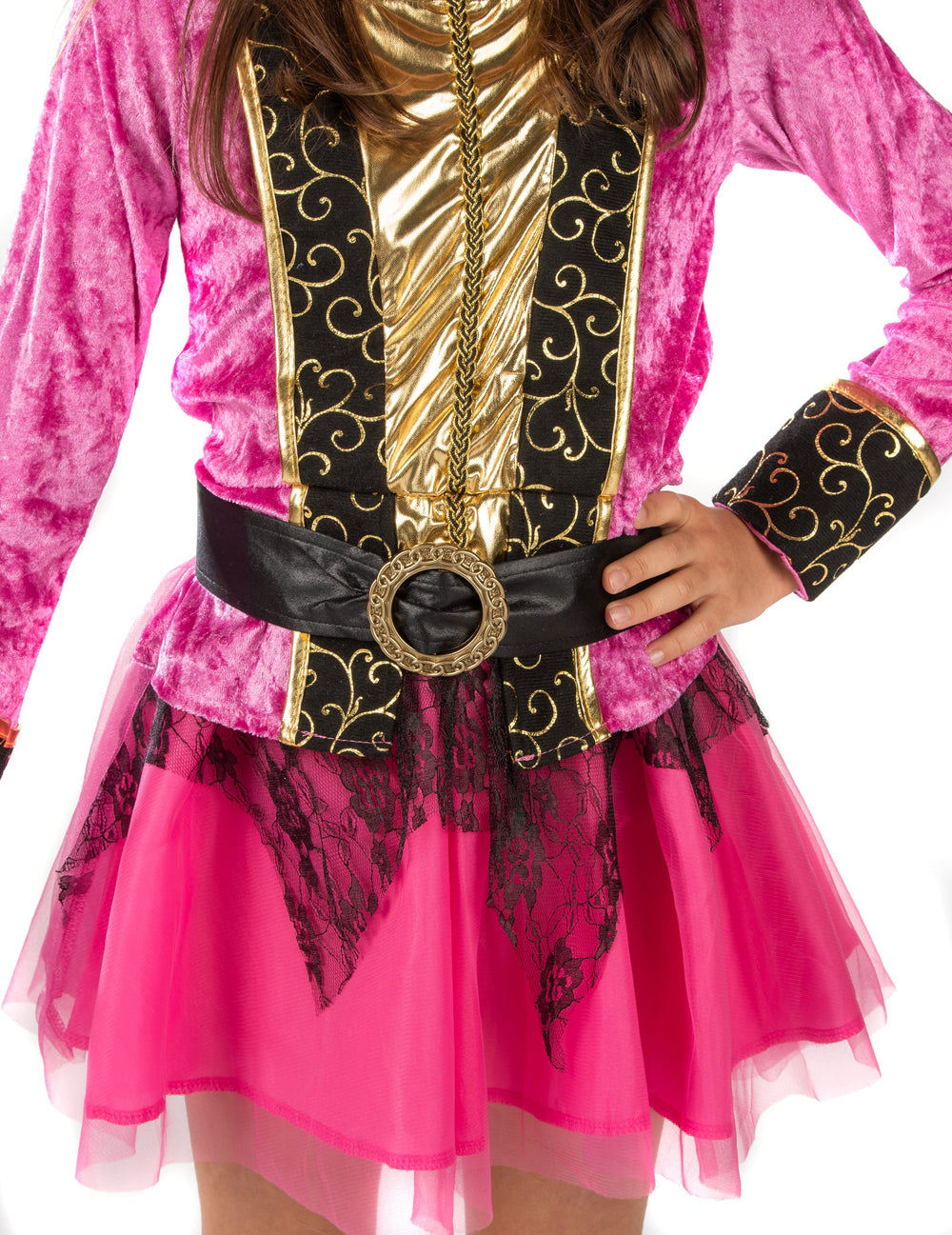 Détail de la ceinture et du buste du déguisement de pirate pour fille