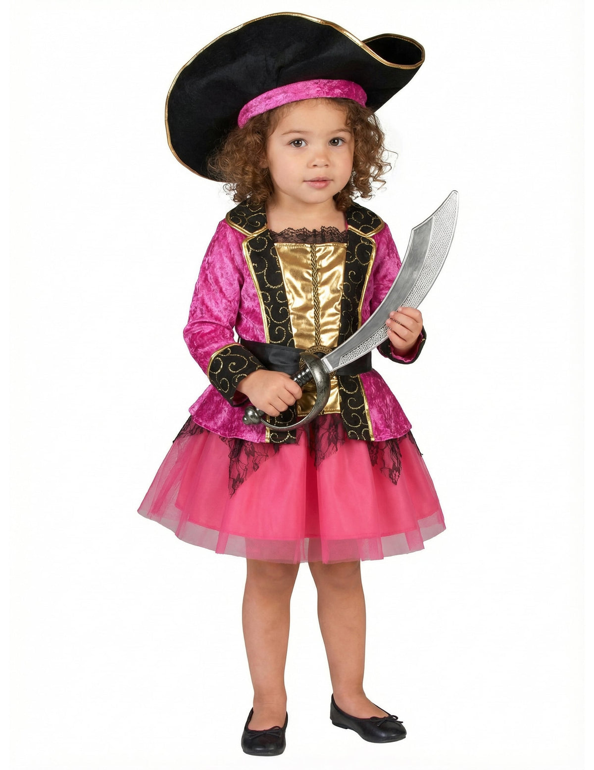 Déguisement de pirate pour fille rose et or avec chapeau