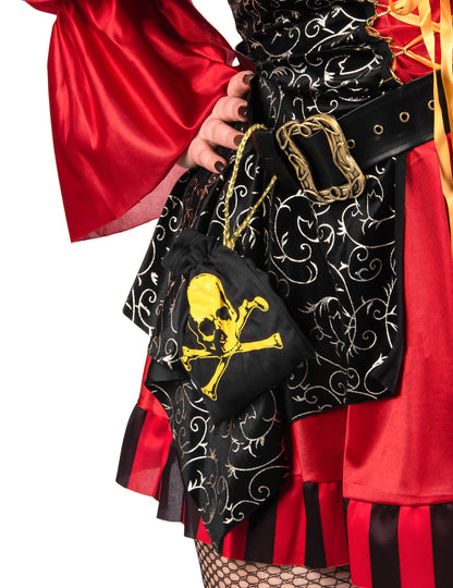Disfarce de pirata vermelho de luxo em tamanho grande para mulher