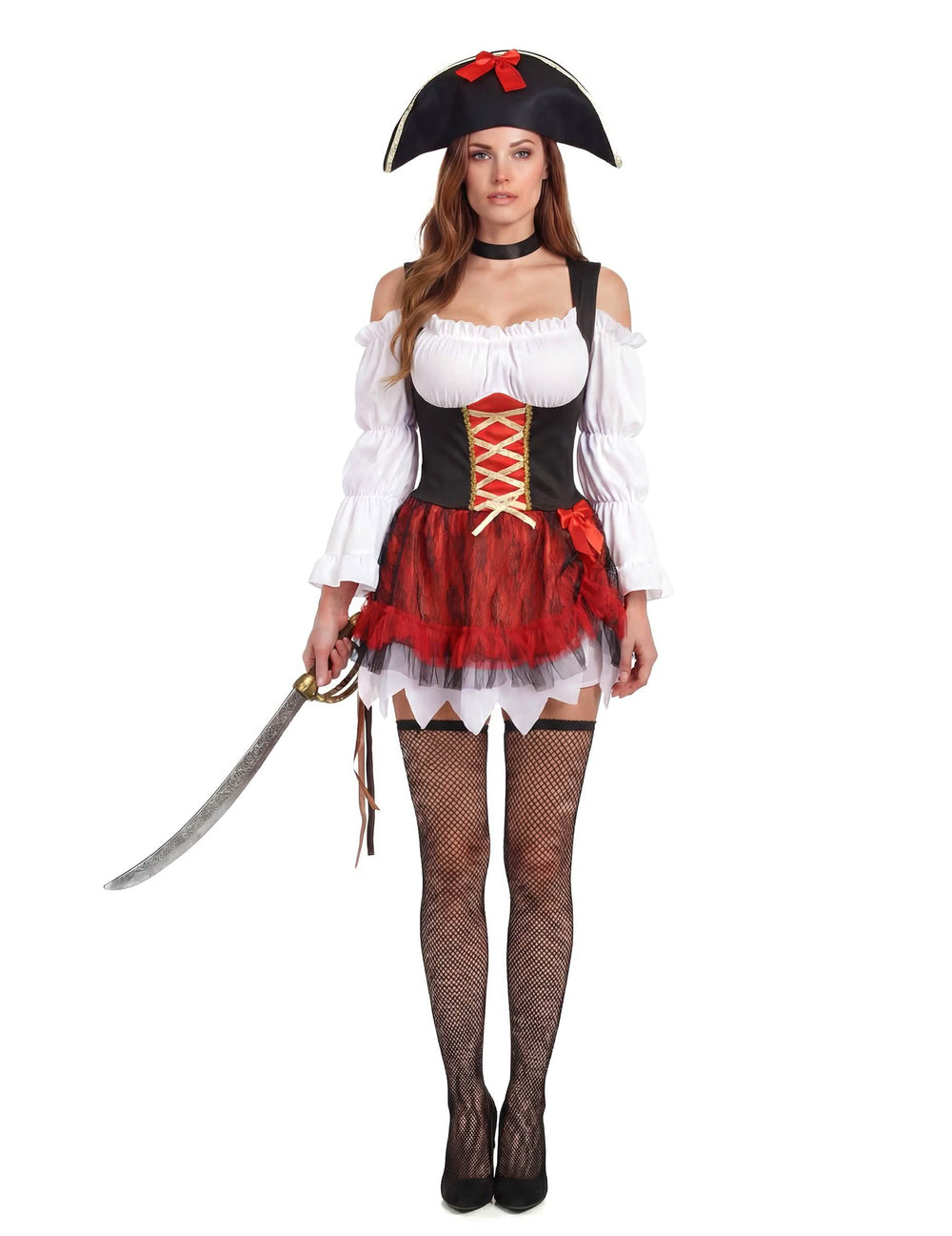 Vista frontal do disfarce pirata sexy para mulher