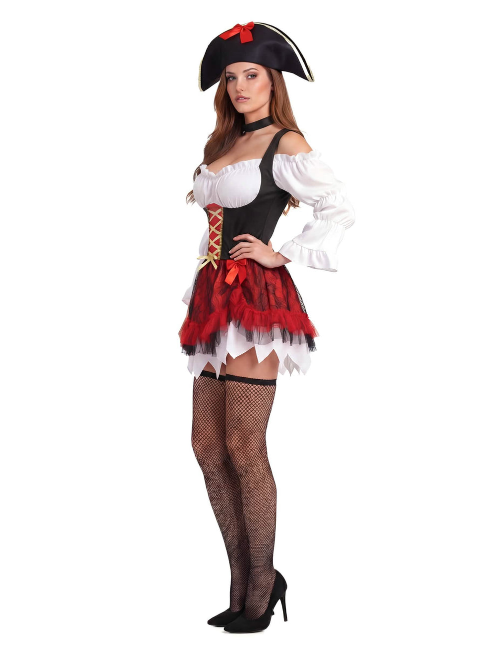 Vista de perfil do disfarce pirata sexy para mulher