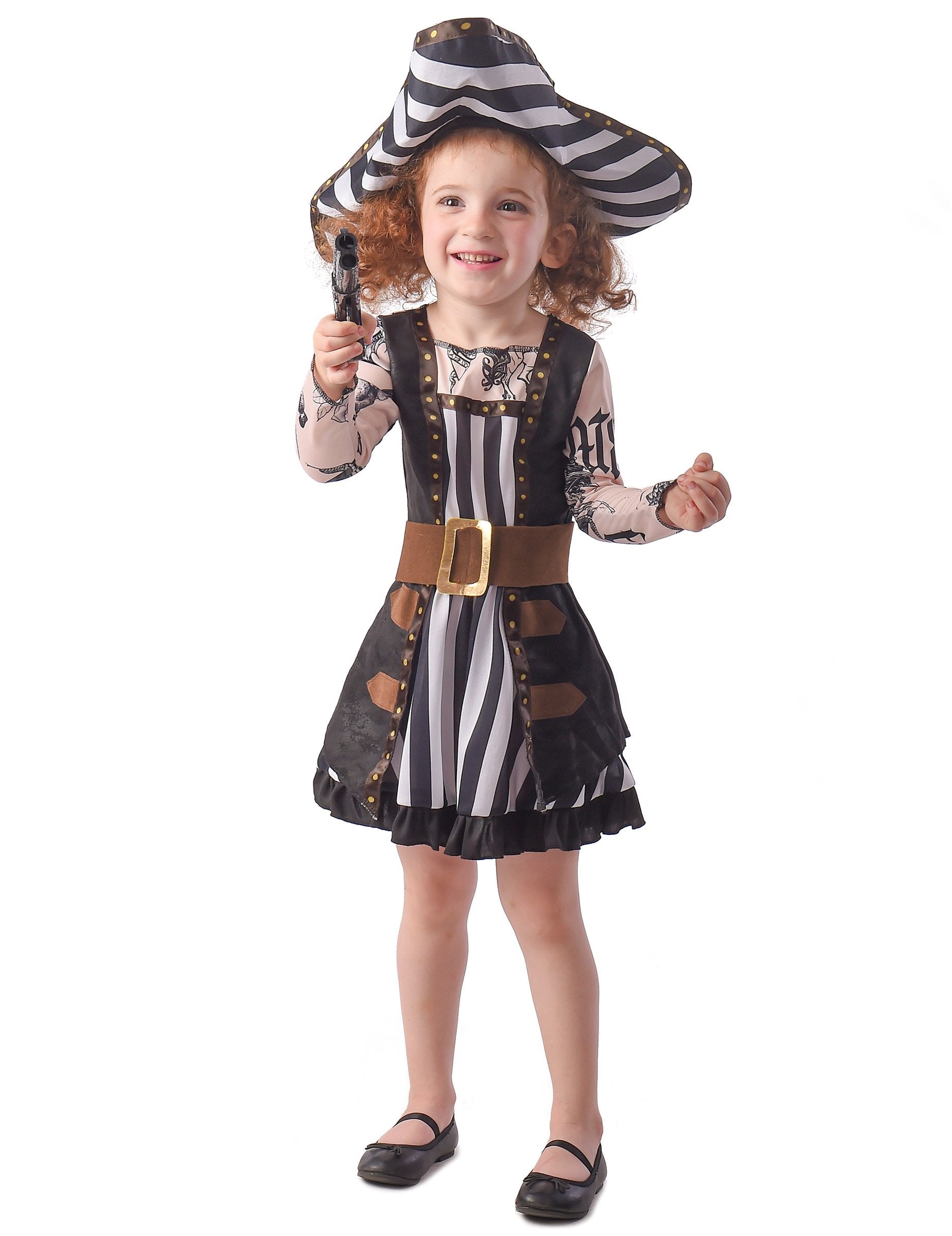 Déguisement de pirate tatouée pour fille noir et blanc avec chapeau et ceinture