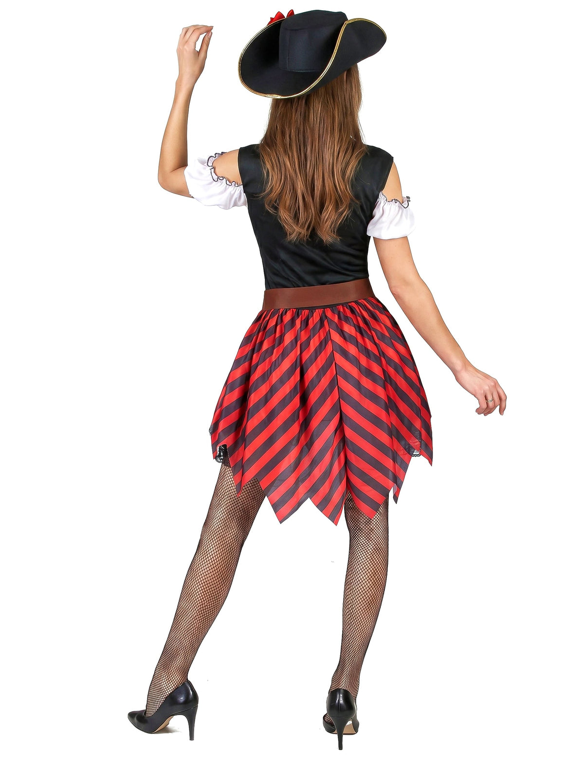 Disfarce pirata listrado vermelho e preto - mulher
