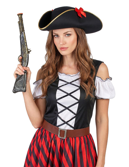 Disfarce pirata listrado vermelho e preto - mulher