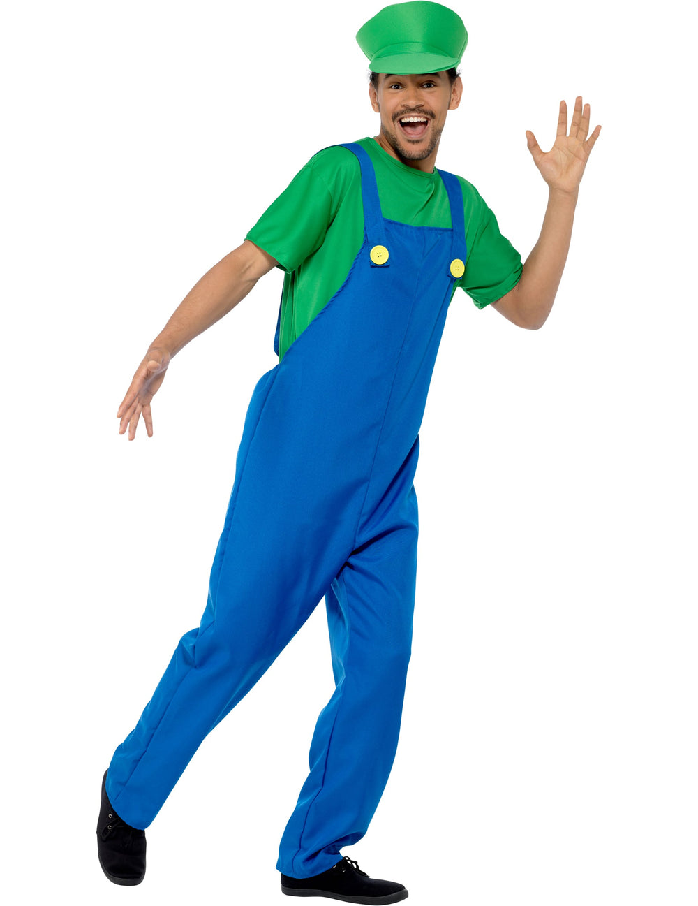 Déguisement de plombier vert pour homme avec salopette bleue et casquette