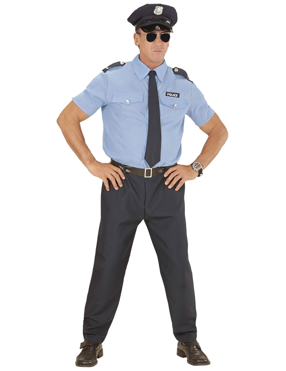 Vista frontal do fato de polícia