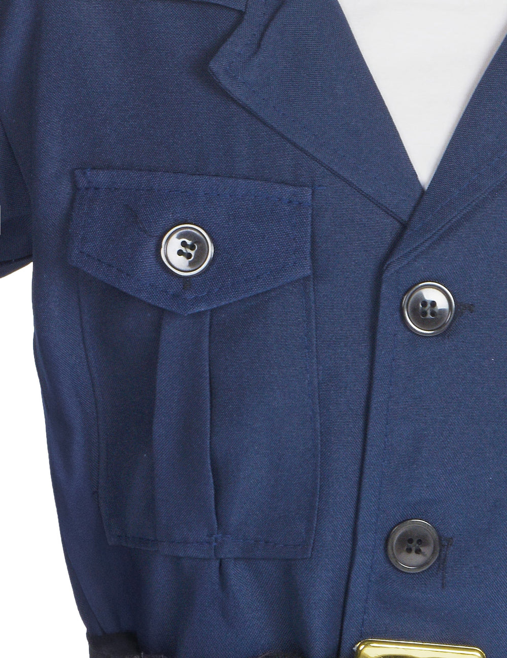 Détail de la poche et des boutons du déguisement policier luxe pour garçon