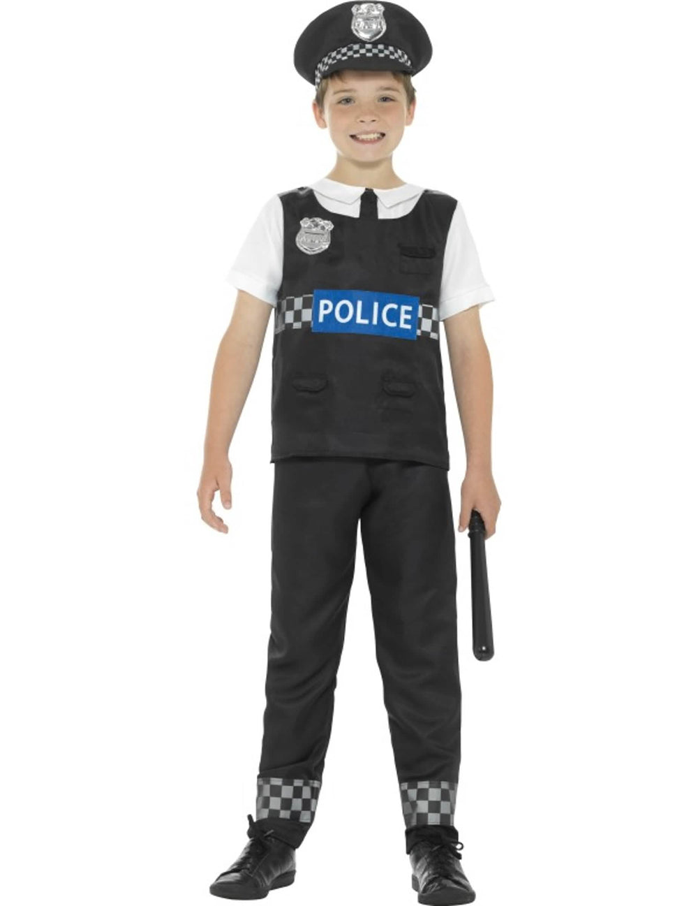 Fato de polícia para menino black and white com boné e cassetete