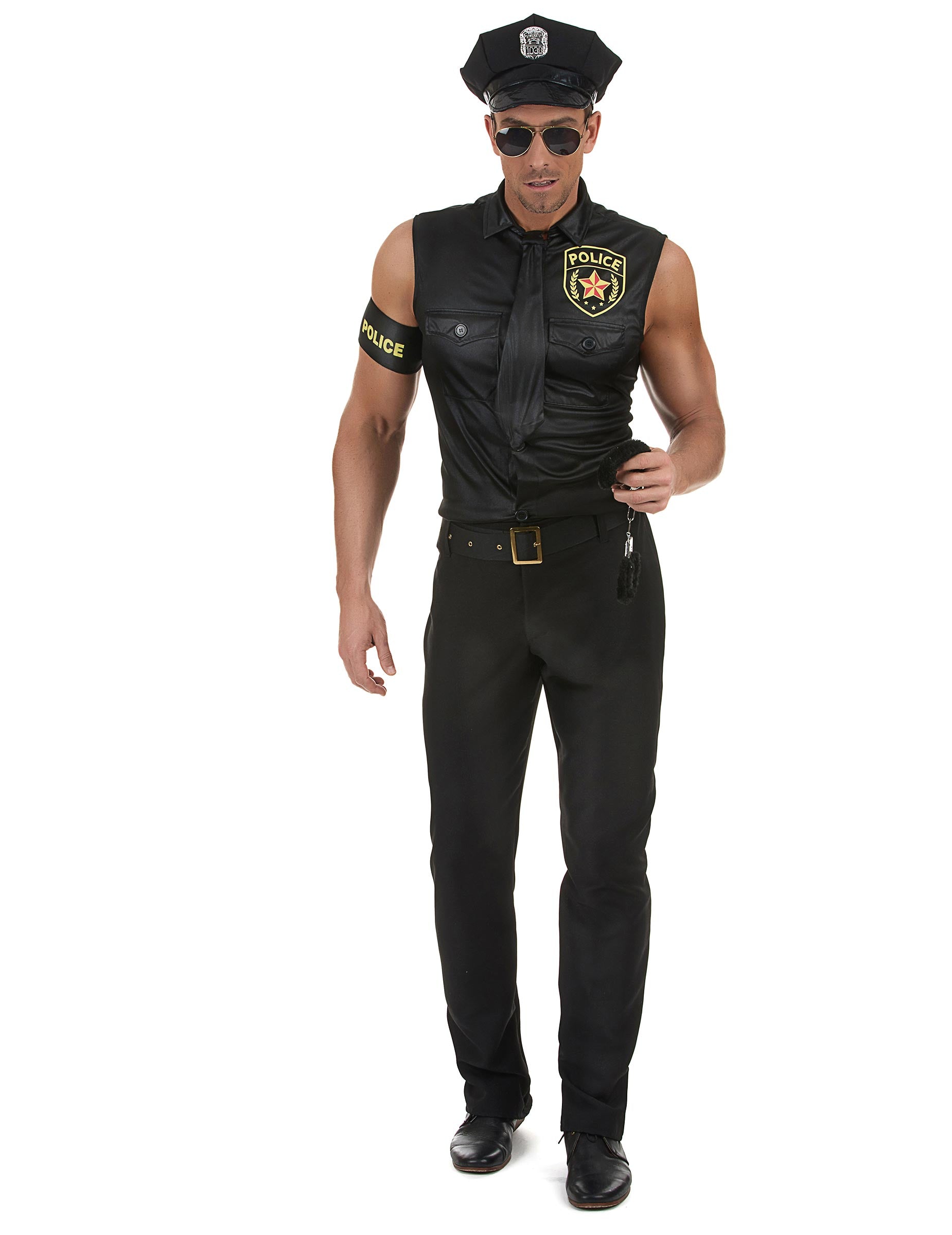 Vue de face du déguisement de policier sexy pour homme