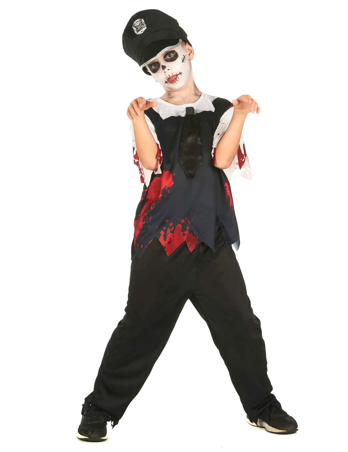 Déguisement de policier zombie pour enfant noir et blanc ensanglanté
