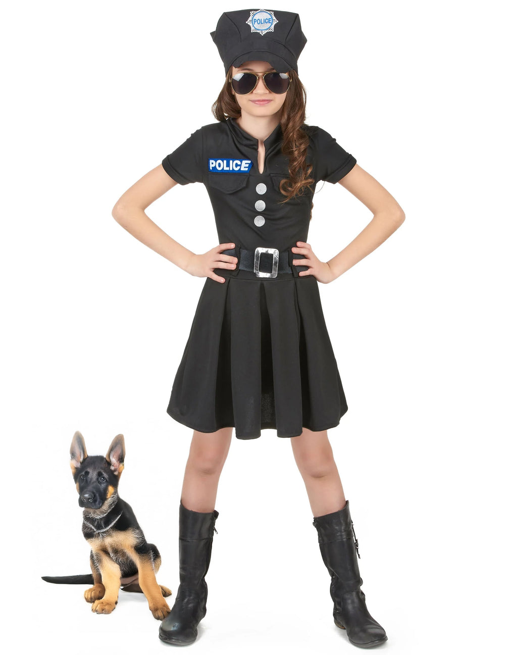 Déguisement de policière pour fille avec robe noire et casquette