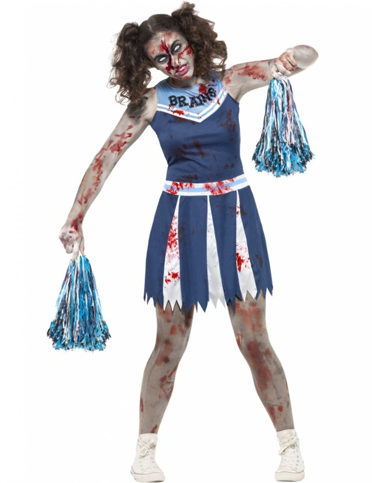 Déguisement pompom girl zombie pour adolescent bleu et blanc ensanglanté