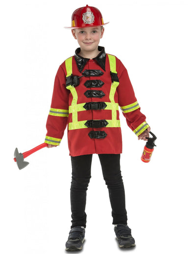 Déguisement de pompier avec accessoires pour enfant rouge avec casque et hache