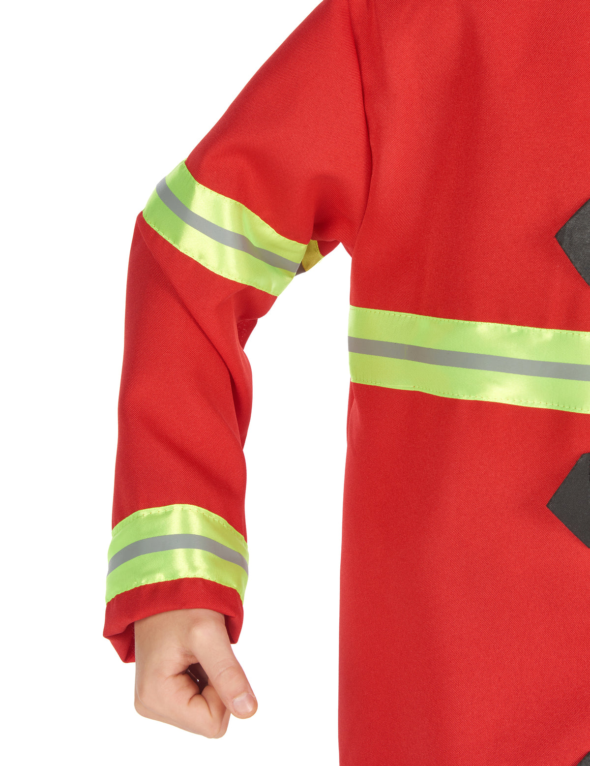 Détail de la manche et des bandes réfléchissantes du déguisement de pompier pour enfant